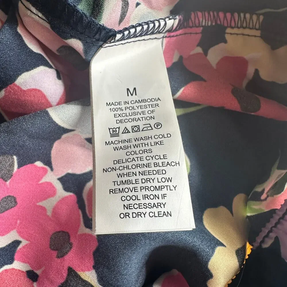 Kate Spade Floral Pajama Set Womens Medium Navy Pink Colorful Lounge 2-Piece PJs